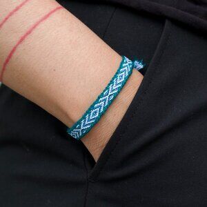 Deep Teal Boho Woven Bracelet, Southwestern Turquoise Slim Bracelet, Dainty OS